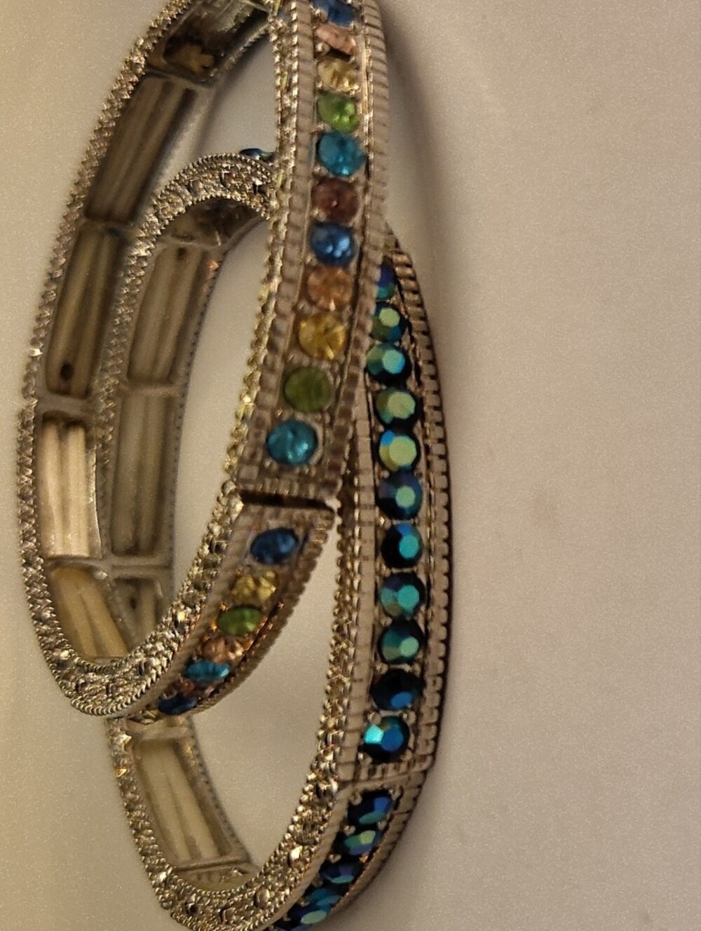 JTV Silver-Tone Multicolored Crystal Stretch Bracelet Set